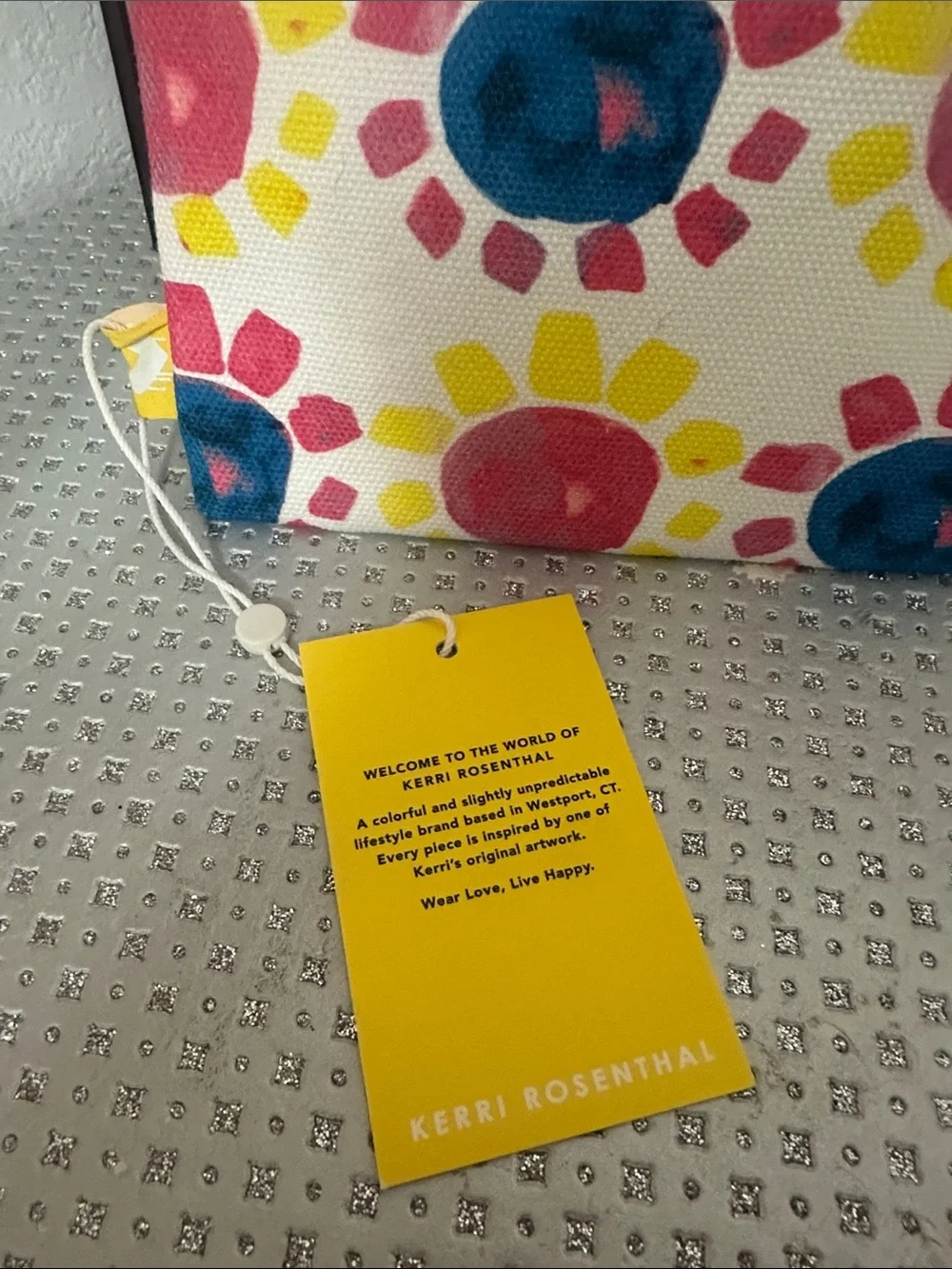 Kerri Rosenthal Floral Print Canvas Pouch - White with Pink, Blue & Yellow NWT